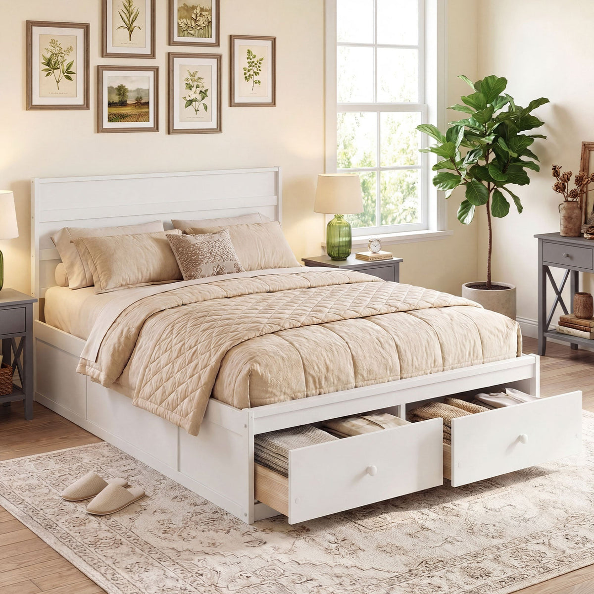 Full Size Wooden Platform Bed Frame with Storage Drawers-Simple Bed Frame-DECOROLALA