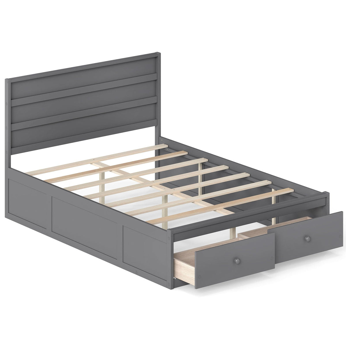 Full Size Wooden Platform Bed Frame with Storage Drawers-Simple Bed Frame-DECOROLALA