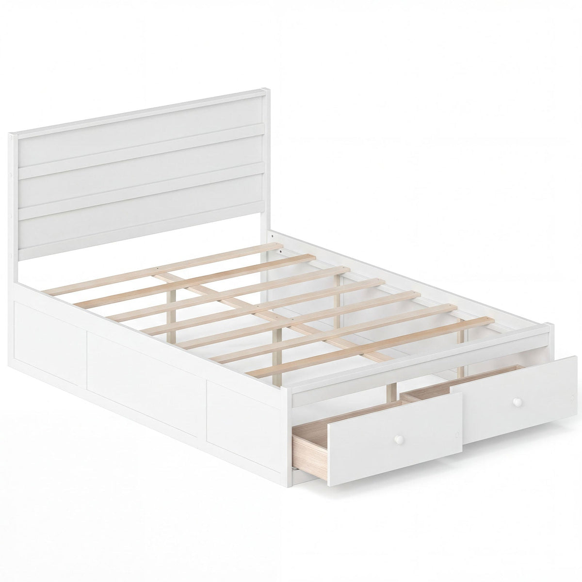 Full Size Wooden Platform Bed Frame with Storage Drawers-Simple Bed Frame-DECOROLALA