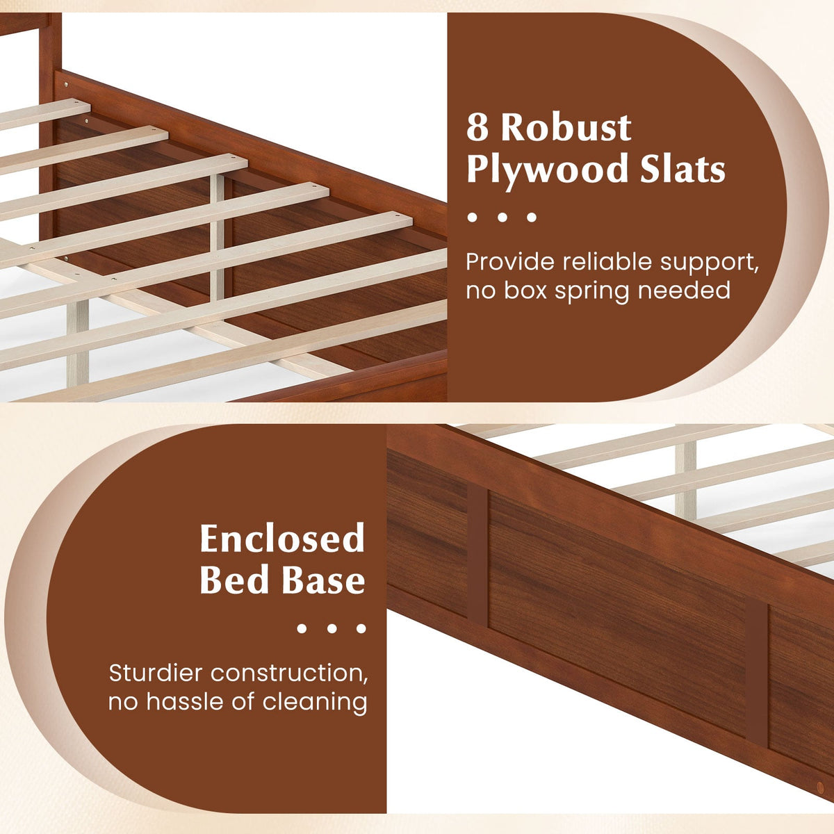 Full Size Wooden Platform Bed Frame with Storage Drawers-Walnut-Simple Bed Frame-DECOROLALA
