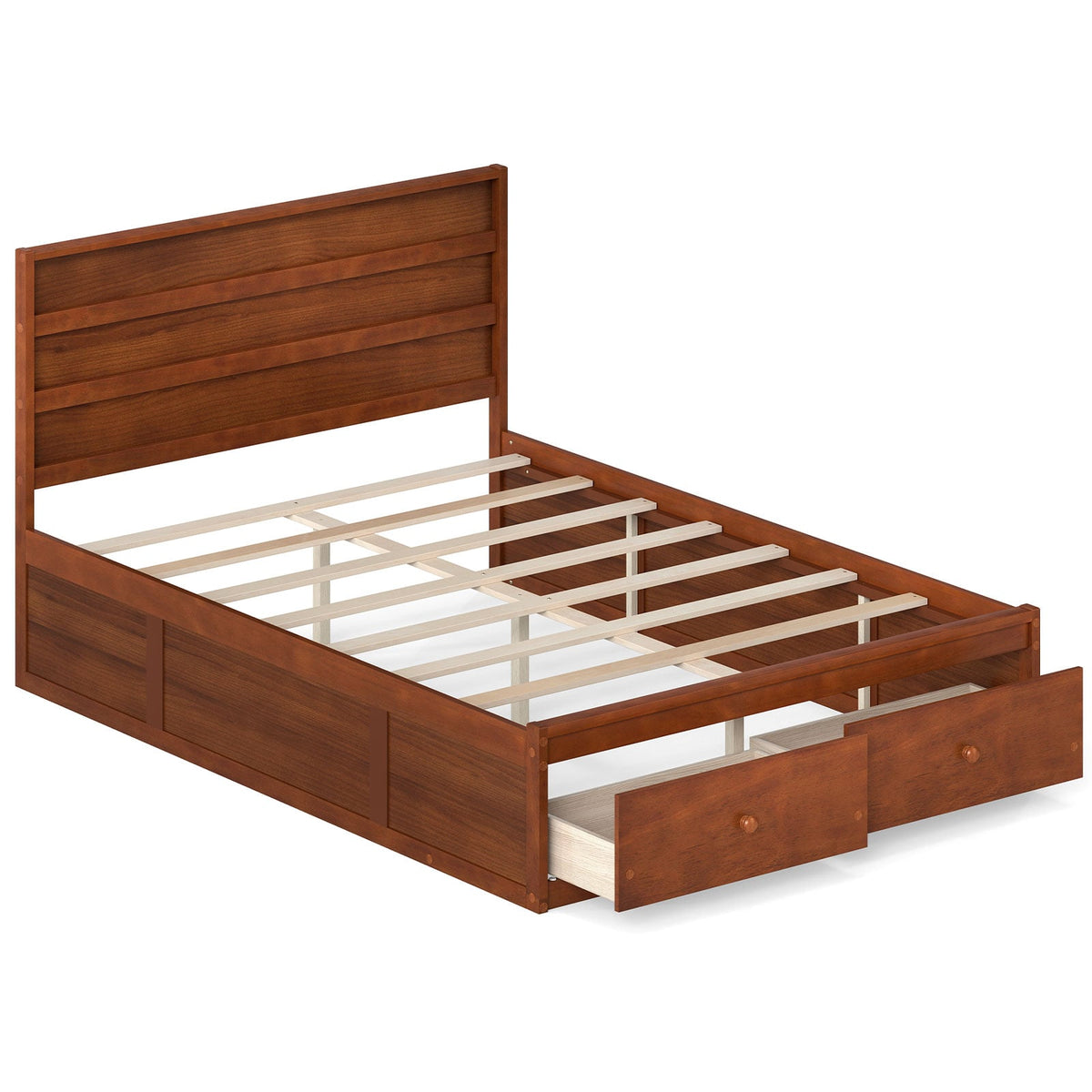 Full Size Wooden Platform Bed Frame with Storage Drawers-Walnut-Simple Bed Frame-DECOROLALA