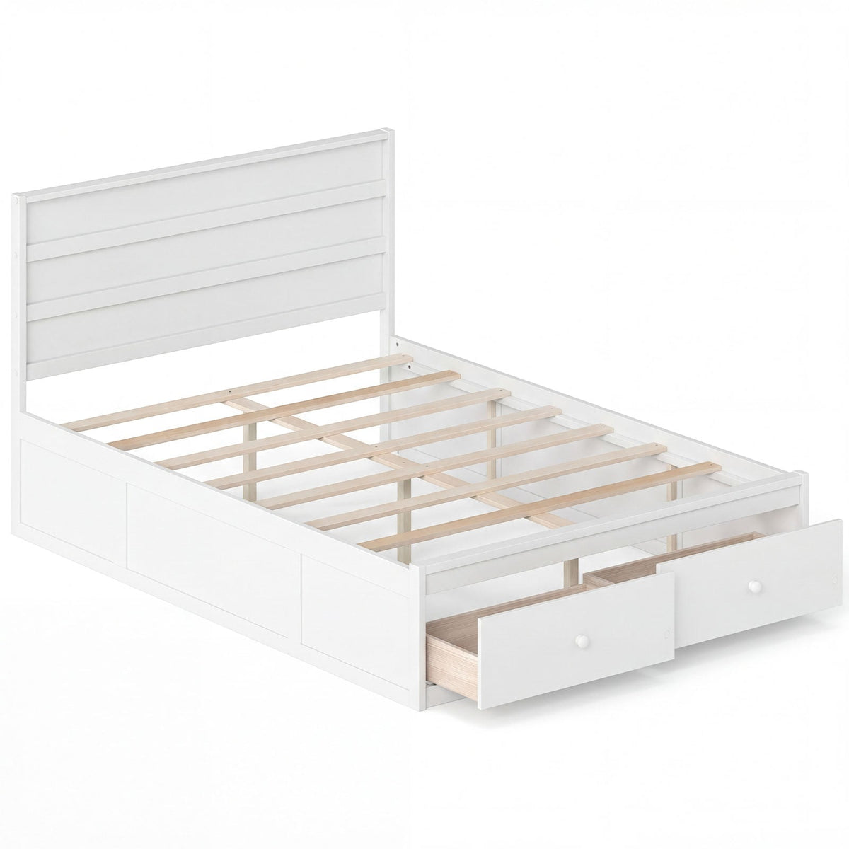 Full Size Wooden Platform Bed Frame with Storage Drawers-White-Simple Bed Frame-DECOROLALA