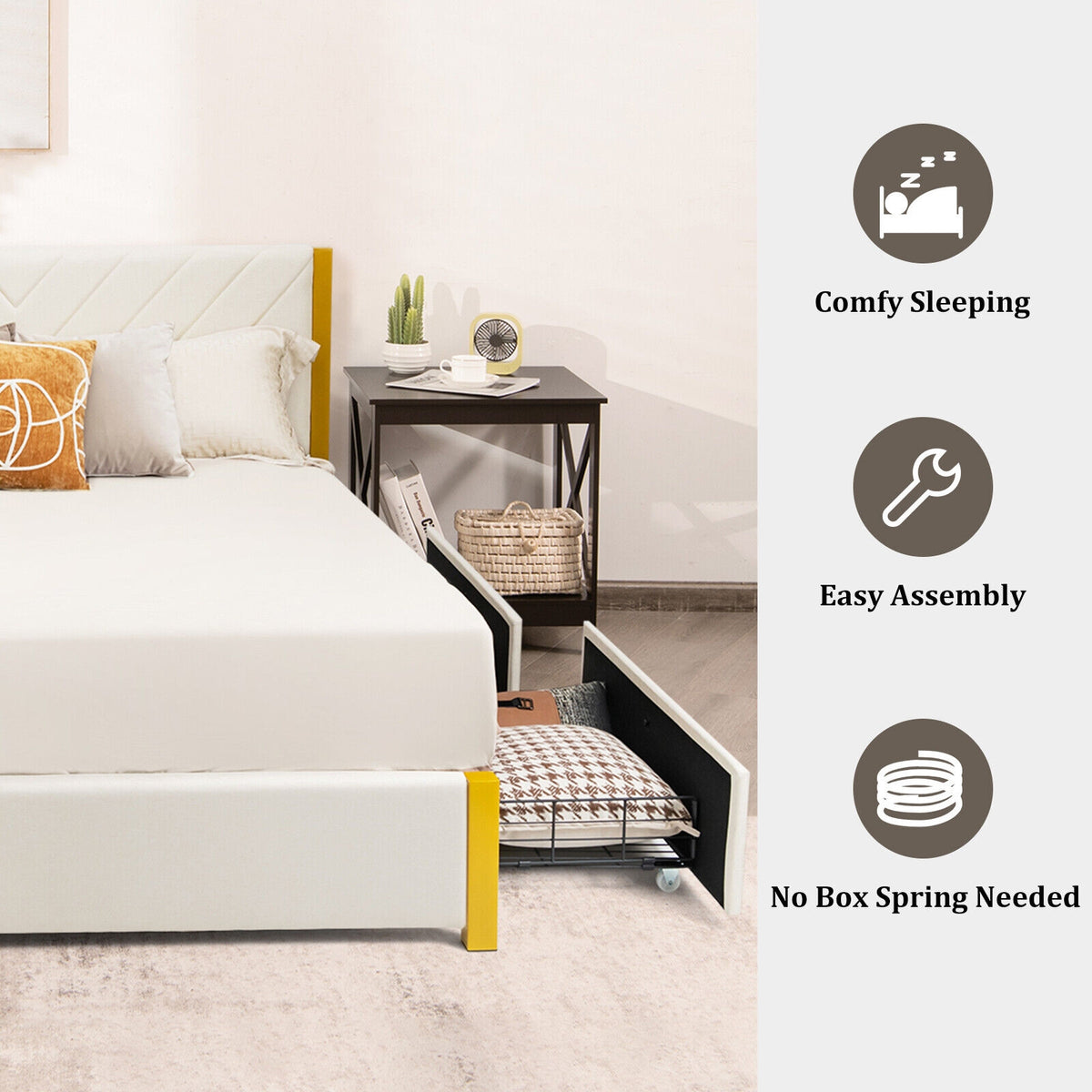 Full Size/Queen Size Upholstered Bed Frame with Adjustable Headboard and 4 Drawers-Full Size-Simple Bed Frame-DECOROLALA
