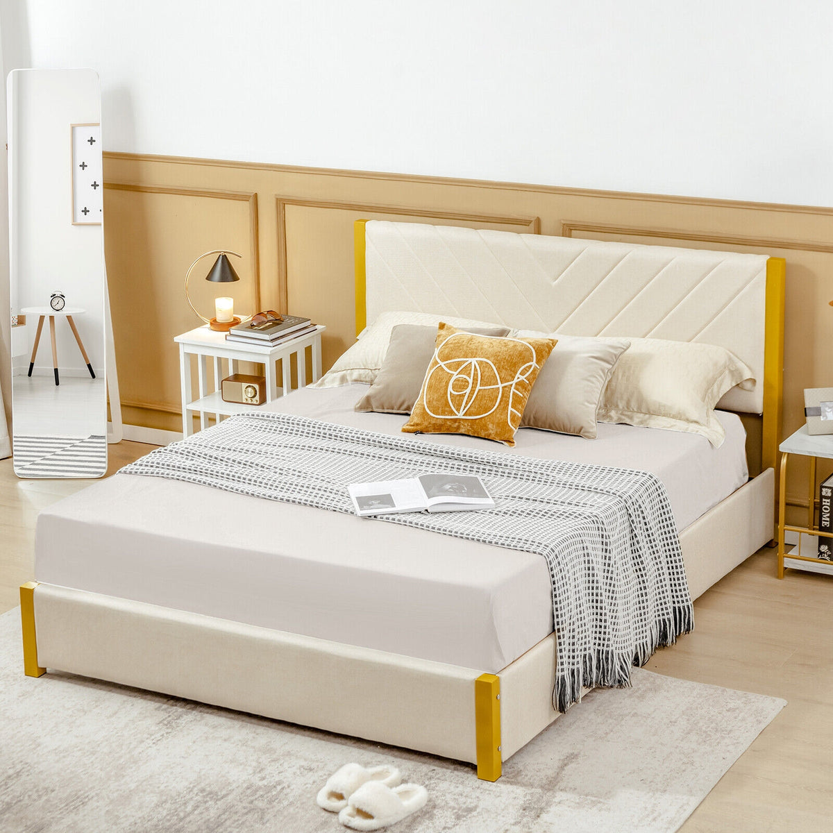 Full Size/Queen Size Upholstered Bed Frame with Adjustable Headboard and 4 Drawers-Full Size-Simple Bed Frame-DECOROLALA