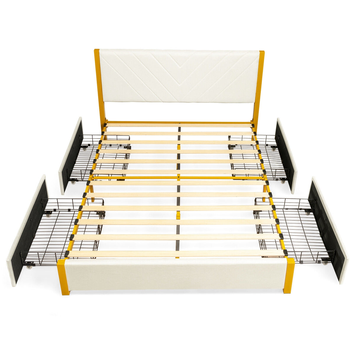 Full Size/Queen Size Upholstered Bed Frame with Adjustable Headboard and 4 Drawers-Full Size-Simple Bed Frame-DECOROLALA