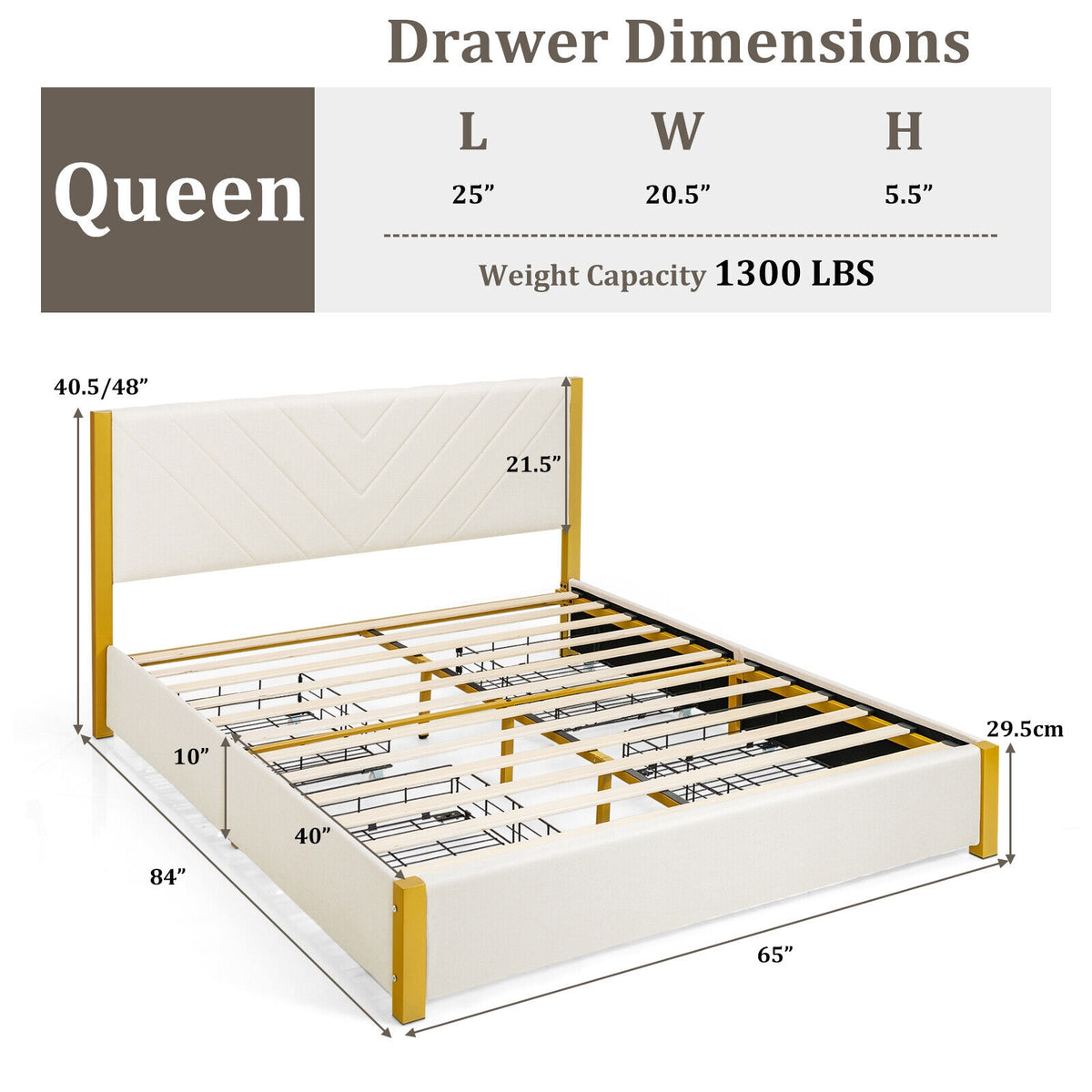 Full Size/Queen Size Upholstered Bed Frame with Adjustable Headboard and 4 Drawers-Queen Size-Simple Bed Frame-DECOROLALA