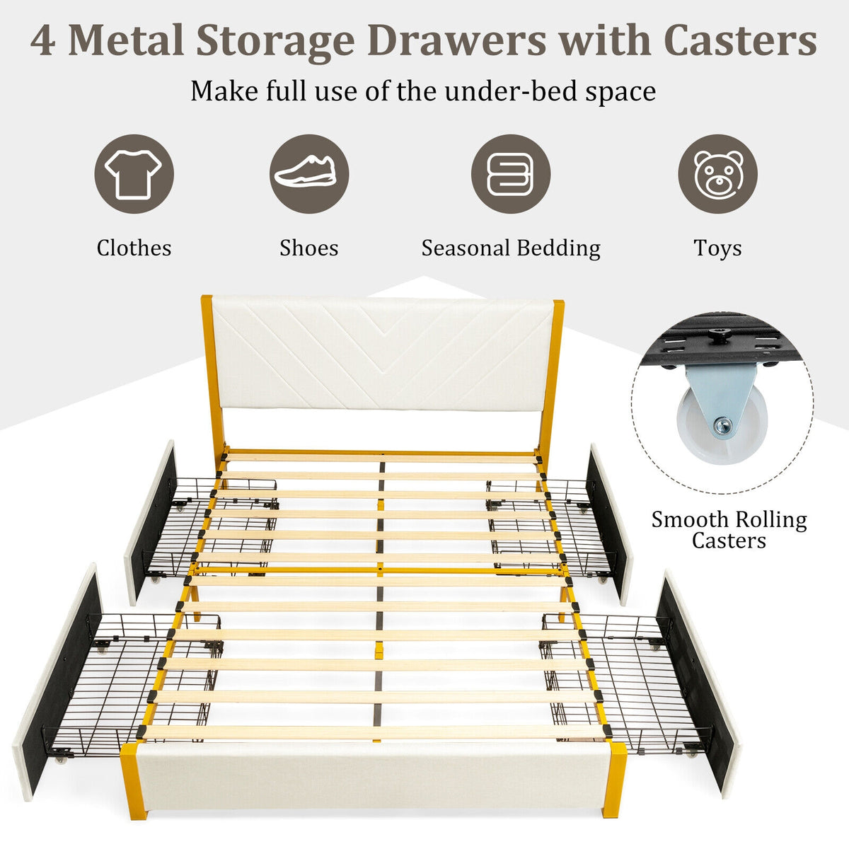 Full Size/Queen Size Upholstered Bed Frame with Adjustable Headboard and 4 Drawers-Queen Size-Simple Bed Frame-DECOROLALA