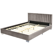Full Tufted Upholstered Platform Bed Frame with Flannel Headboard-Light Gray-Simple Bed Frame-DECOROLALA