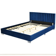Full Tufted Upholstered Platform Bed Frame with Flannel Headboard-Navy-Simple Bed Frame-DECOROLALA