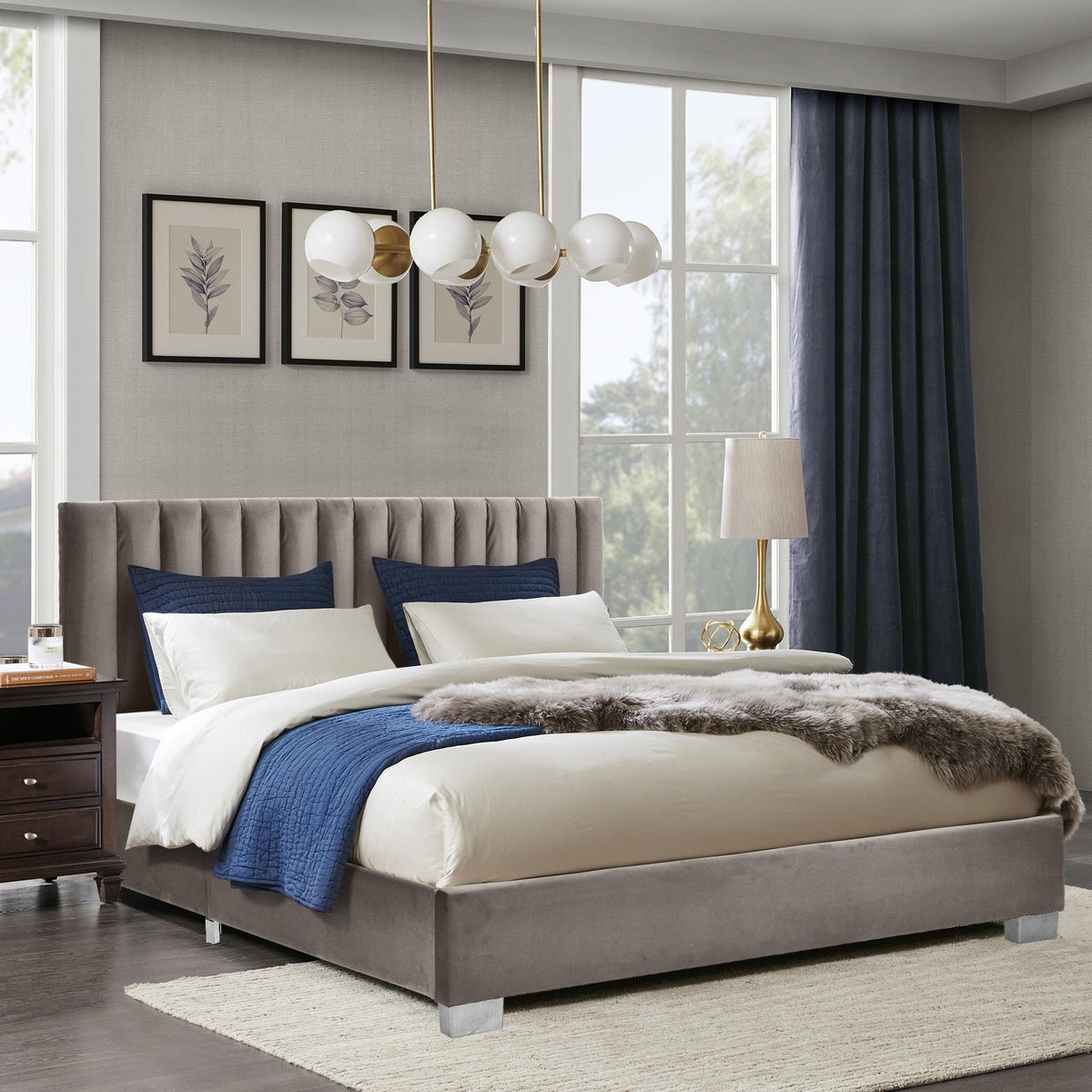 Full Tufted Upholstered Platform Bed Frame with Flannel Headboard-Simple Bed Frame-DECOROLALA