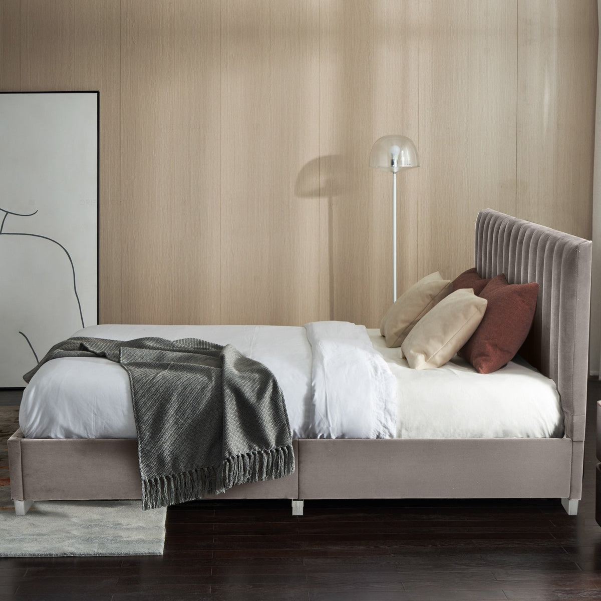 Full Tufted Upholstered Platform Bed Frame with Flannel Headboard-Simple Bed Frame-DECOROLALA