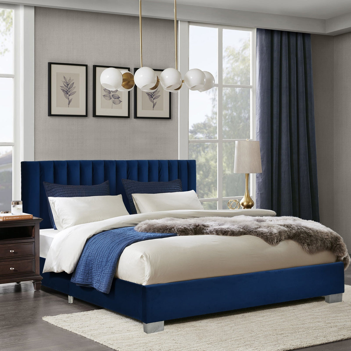 Full Tufted Upholstered Platform Bed Frame with Flannel Headboard-Simple Bed Frame-DECOROLALA