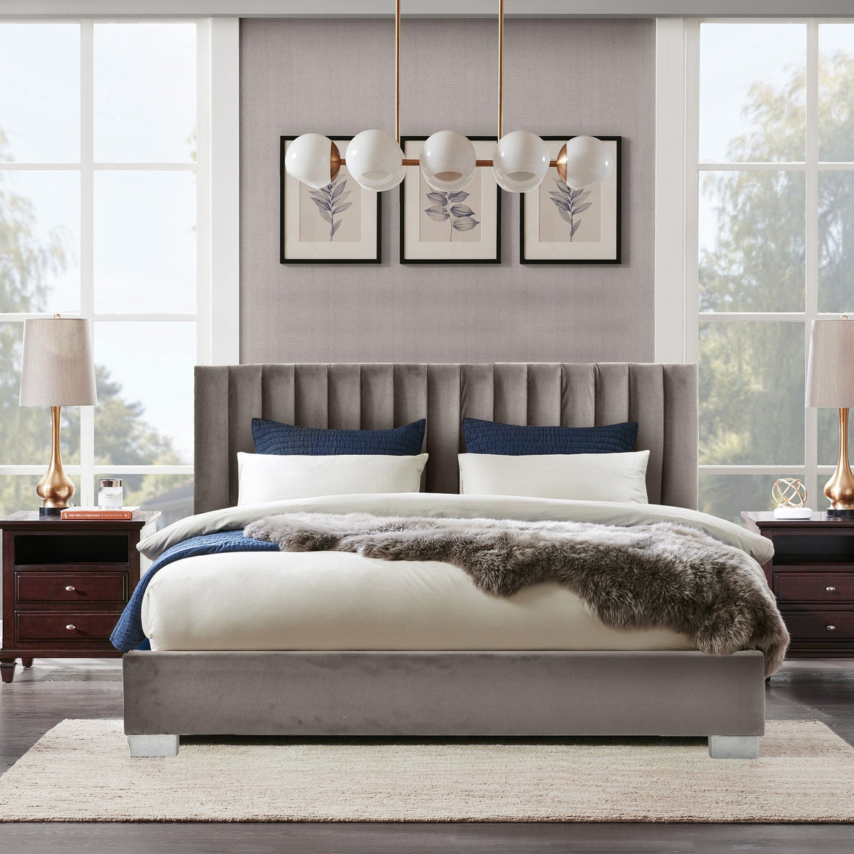 Full Tufted Upholstered Platform Bed Frame with Flannel Headboard-Simple Bed Frame-DECOROLALA
