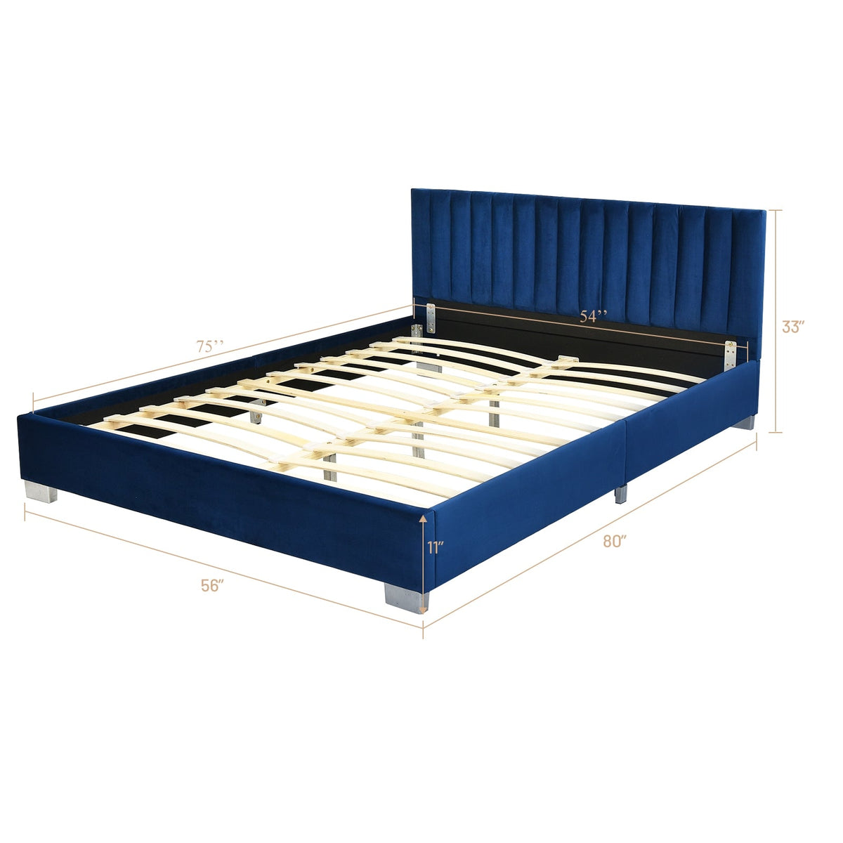 Full Tufted Upholstered Platform Bed Frame with Flannel Headboard-Simple Bed Frame-DECOROLALA