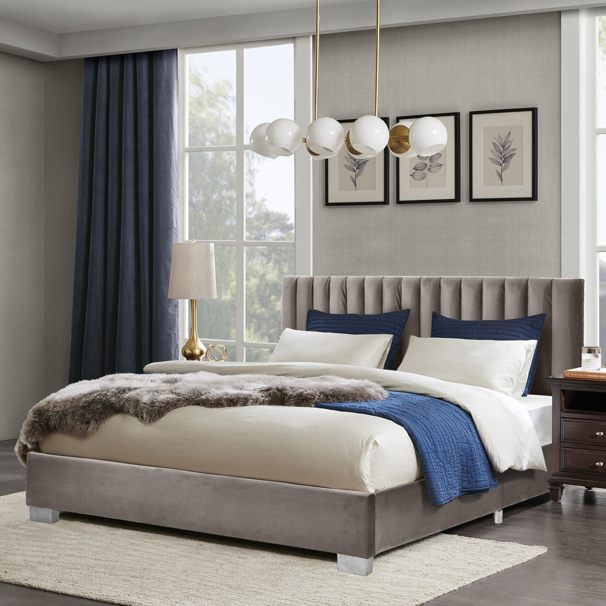 Full Tufted Upholstered Platform Bed Frame with Flannel Headboard-Simple Bed Frame-DECOROLALA
