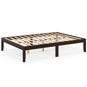 Full Wood Bed Frame with Wooden Slats Support and Rubber Wood Legs-Espresso-Simple Bed Frame-DECOROLALA