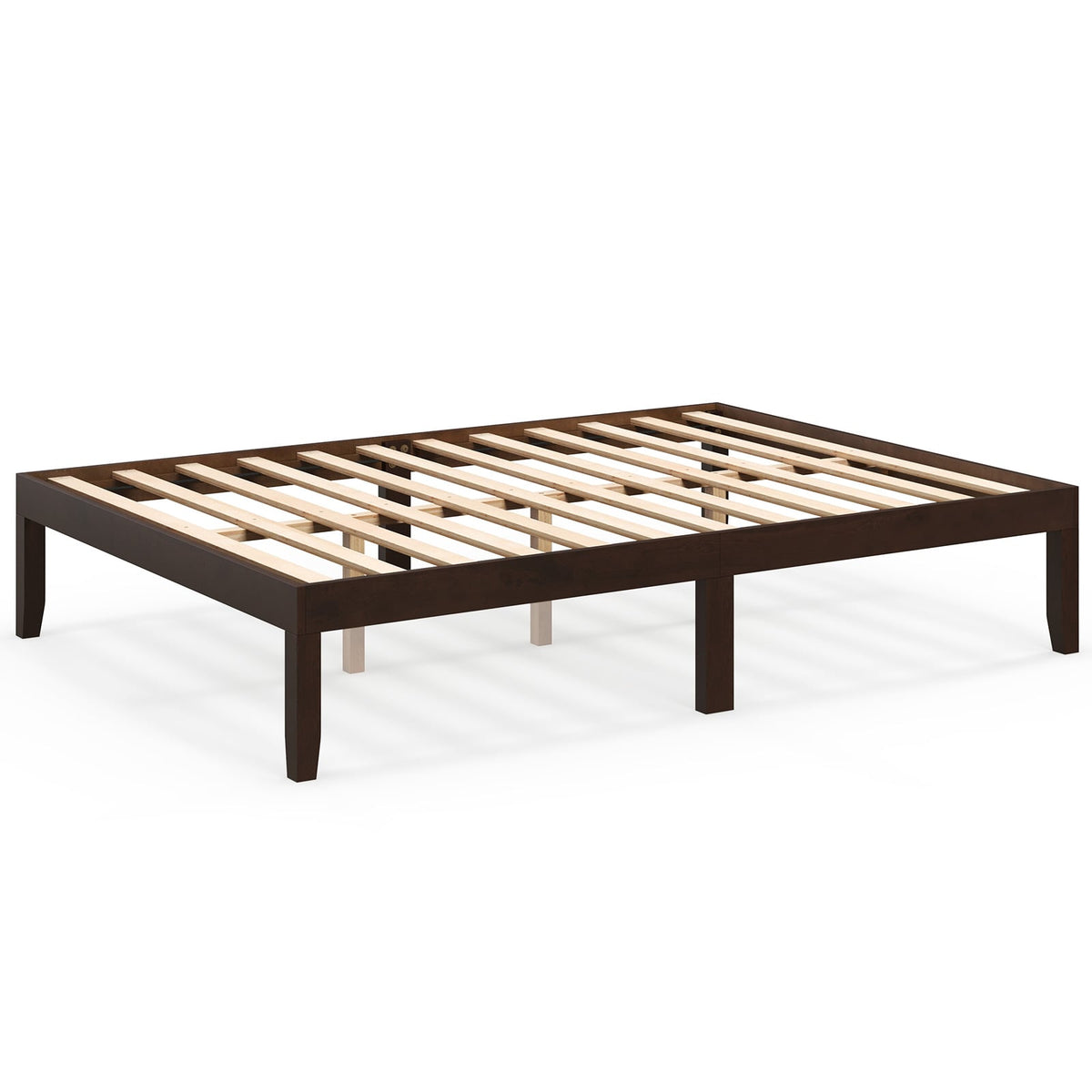 Full Wood Bed Frame with Wooden Slats Support and Rubber Wood Legs-Espresso-Simple Bed Frame-DECOROLALA