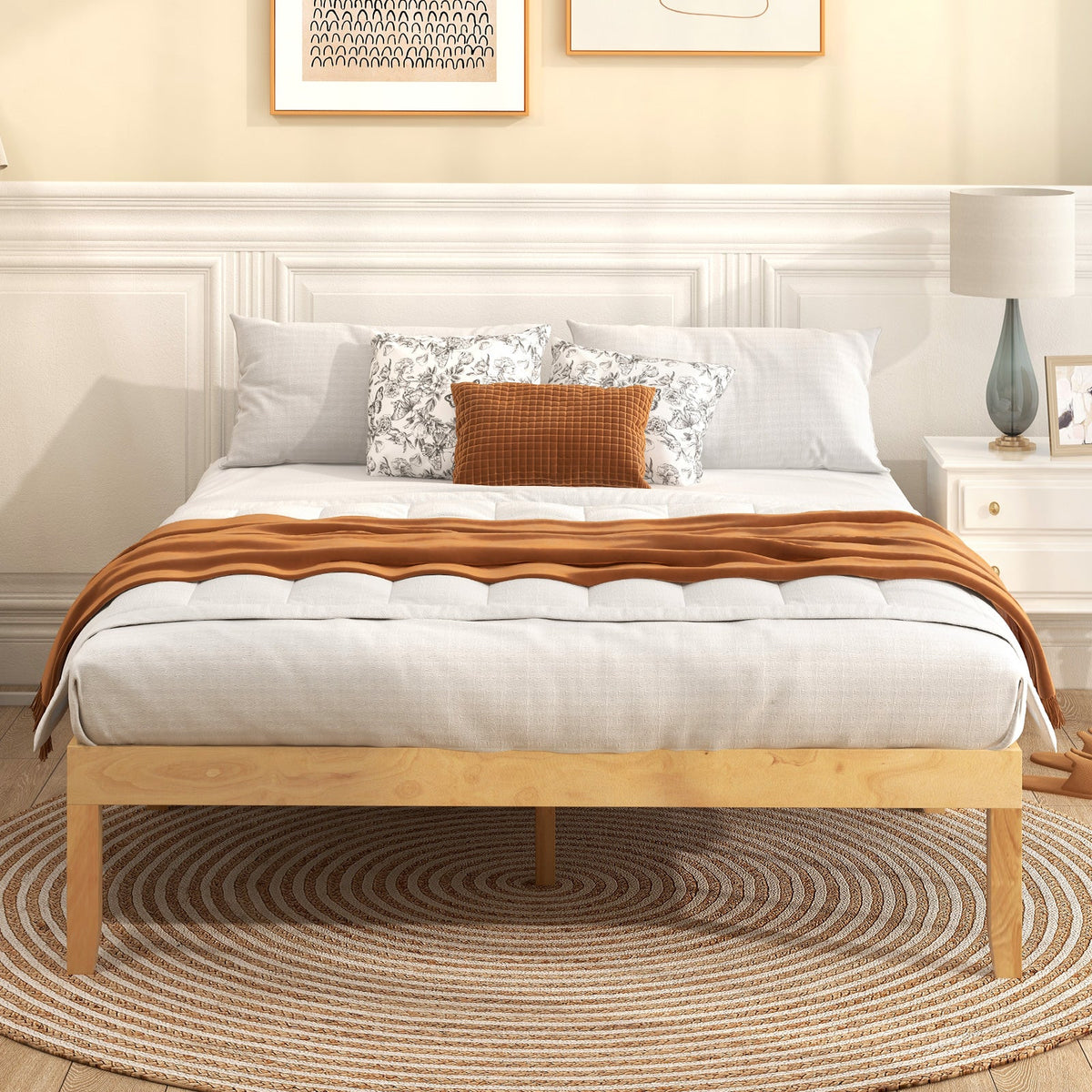 Full Wood Bed Frame with Wooden Slats Support and Rubber Wood Legs-Simple Bed Frame-DECOROLALA