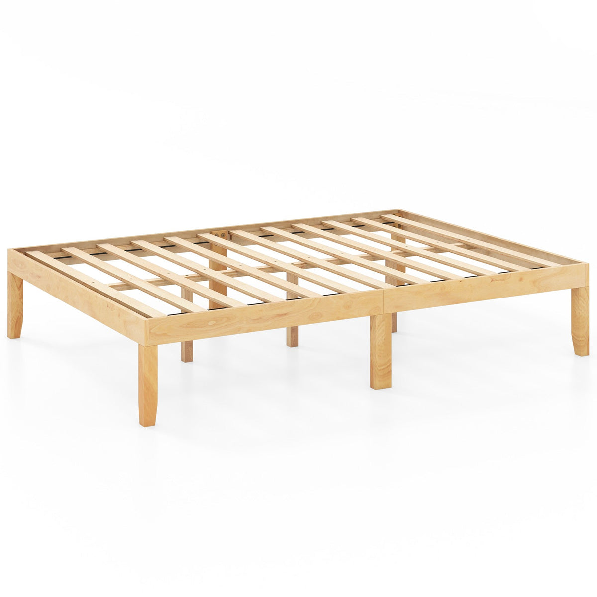 Full Wood Bed Frame with Wooden Slats Support and Rubber Wood Legs-Simple Bed Frame-DECOROLALA