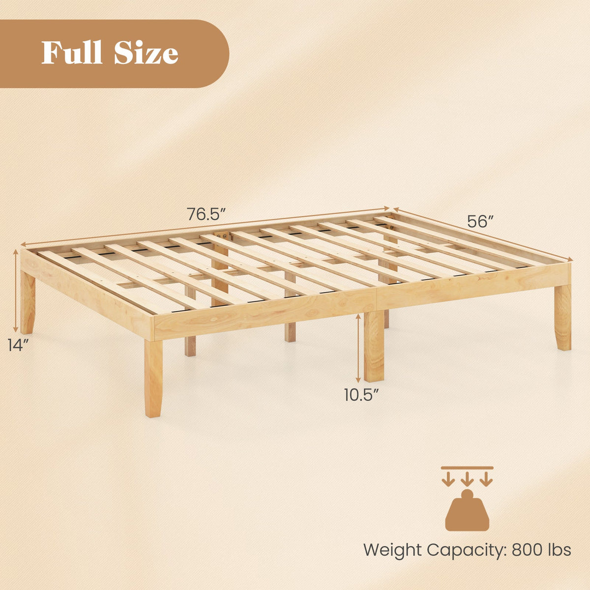 Full Wood Bed Frame with Wooden Slats Support and Rubber Wood Legs-Simple Bed Frame-DECOROLALA
