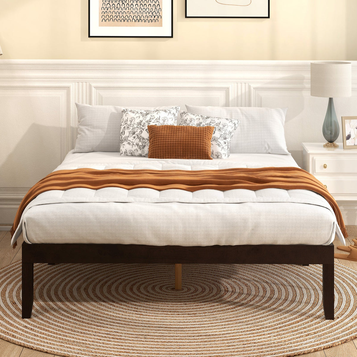 Full Wood Bed Frame with Wooden Slats Support and Rubber Wood Legs-Simple Bed Frame-DECOROLALA