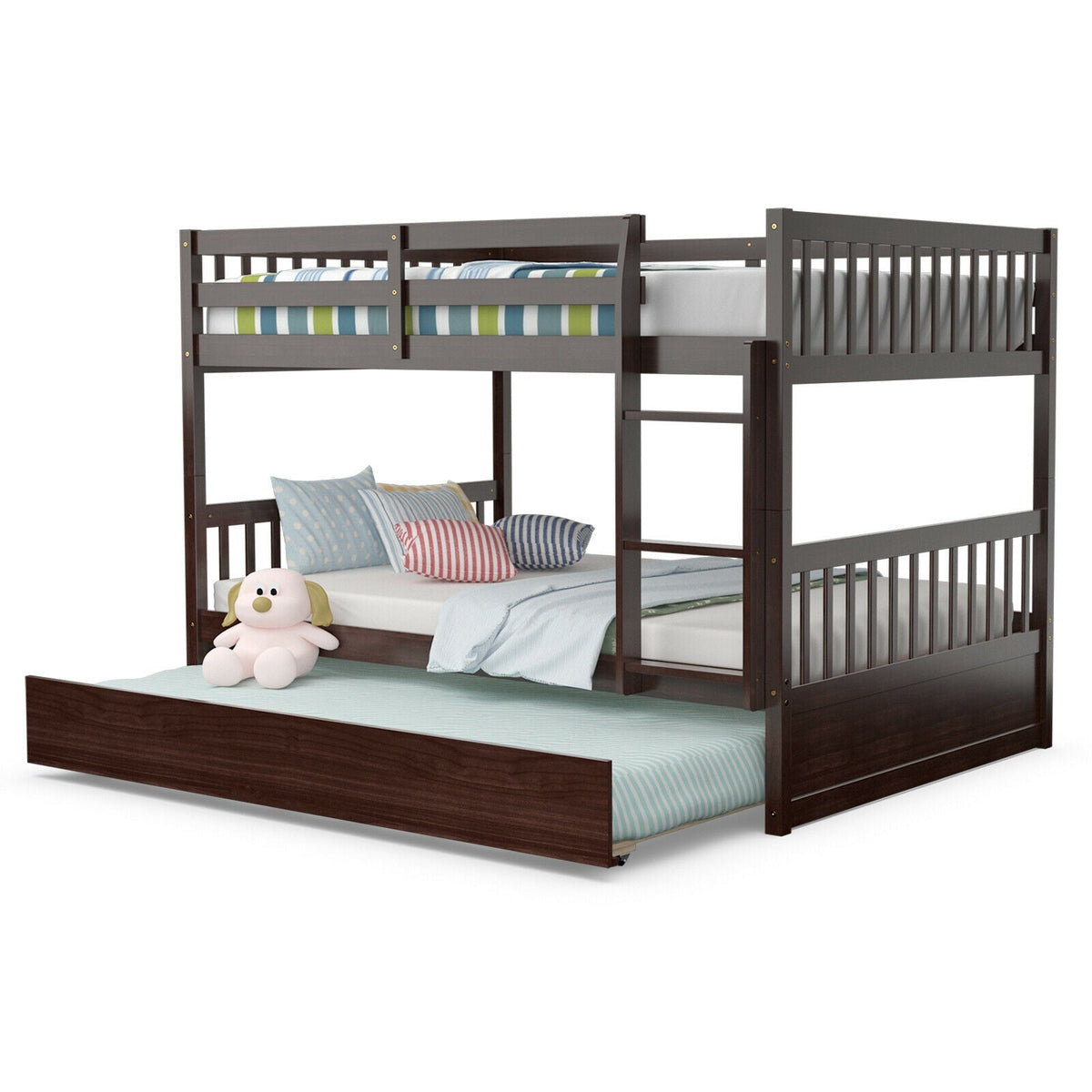 Full over Full Bunk Bed Platform Wood Bed with Ladder-Bunk Bed Frame-DECOROLALA