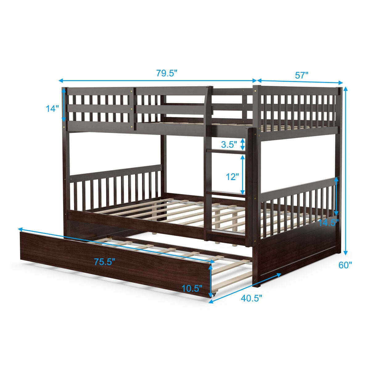 Full over Full Bunk Bed Platform Wood Bed with Ladder-Bunk Bed Frame-DECOROLALA