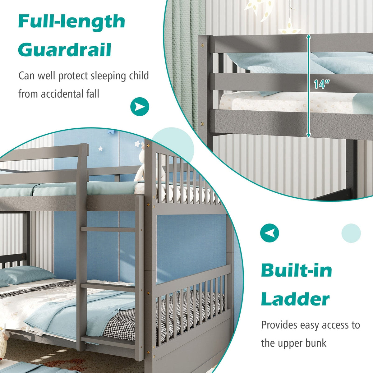 Full over Full Bunk Bed Platform Wood Bed with Ladder-Bunk Bed Frame-DECOROLALA