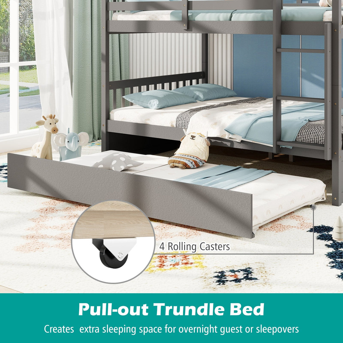 Full over Full Bunk Bed Platform Wood Bed with Ladder-Bunk Bed Frame-DECOROLALA