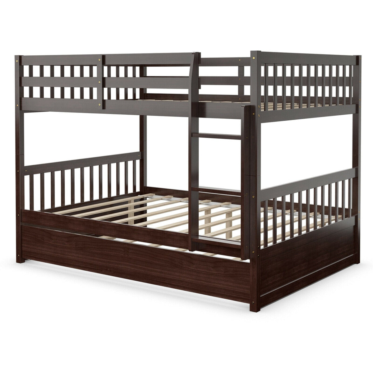 Full over Full Bunk Bed Platform Wood Bed with Ladder-Bunk Bed Frame-DECOROLALA