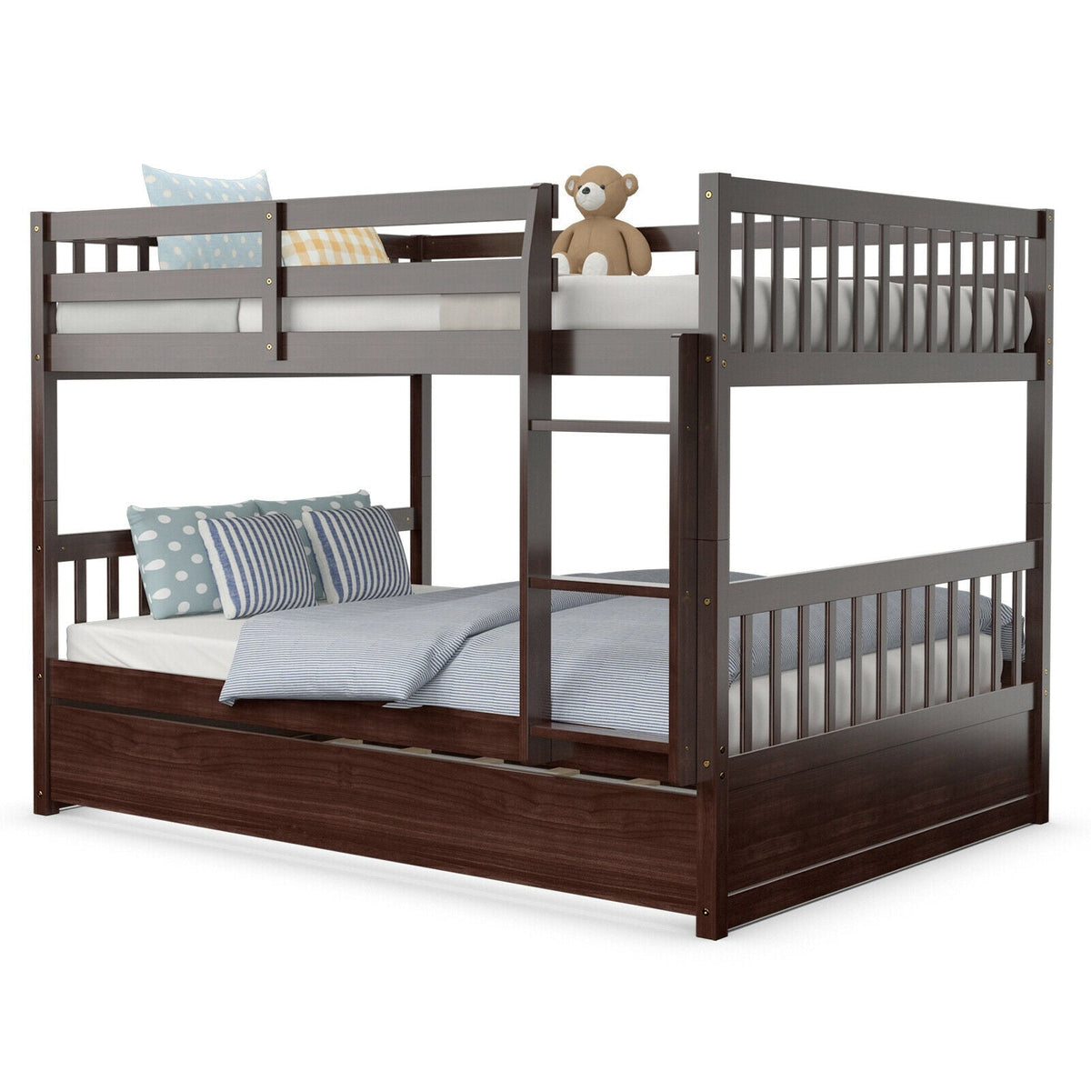 Full over Full Bunk Bed Platform Wood Bed with Ladder-Bunk Bed Frame-DECOROLALA