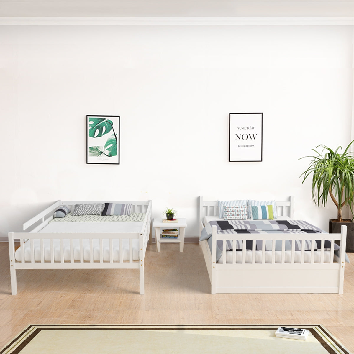 Full over Full Bunk Bed Platform Wood Bed with Ladder-Bunk Bed Frame-DECOROLALA