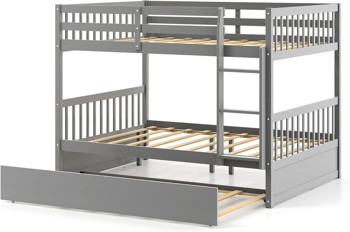 Full over Full Bunk Bed Platform Wood Bed with Ladder-Bunk Bed Frame-DECOROLALA