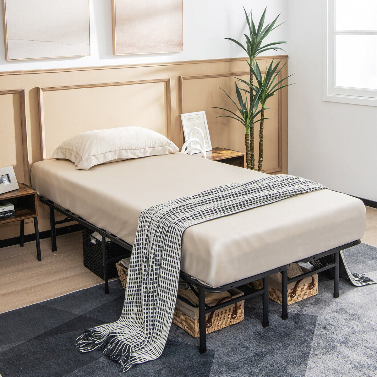 Full/King Size Folding Steel Platform Bed Frame for Kids and Adults-Folding Beds-DECOROLALA