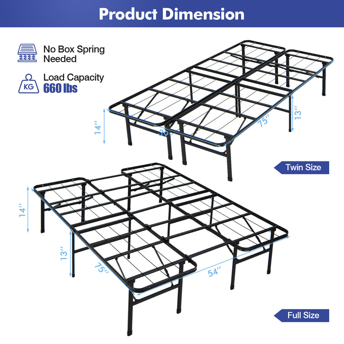Full/King Size Folding Steel Platform Bed Frame for Kids and Adults-Full Size-Folding Beds-DECOROLALA