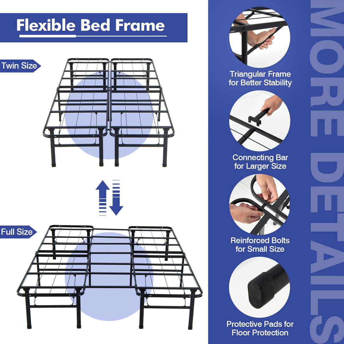 Full/King Size Folding Steel Platform Bed Frame for Kids and Adults-Full Size-Folding Beds-DECOROLALA