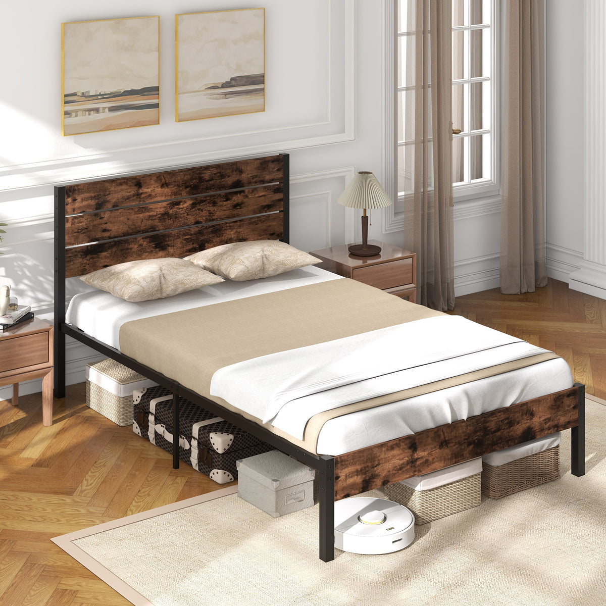 Full/King/Queen/Twin Size Bed Frame with High Headboard and Mute Bar-Full Size-Simple Bed Frame-DECOROLALA