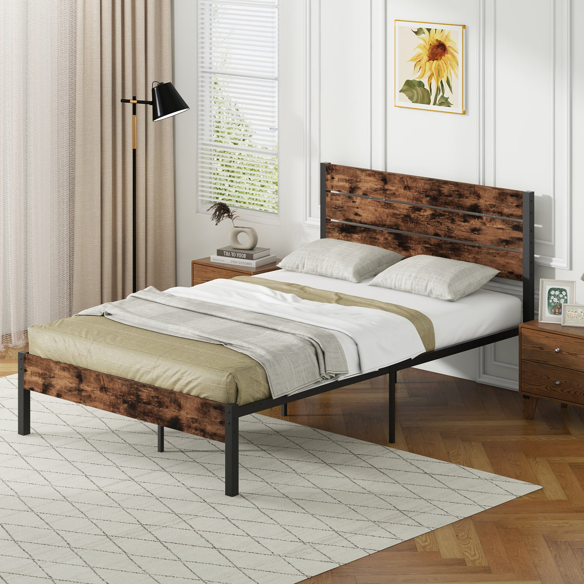 Full/King/Queen/Twin Size Bed Frame with High Headboard and Mute Bar-Full Size-Simple Bed Frame-DECOROLALA