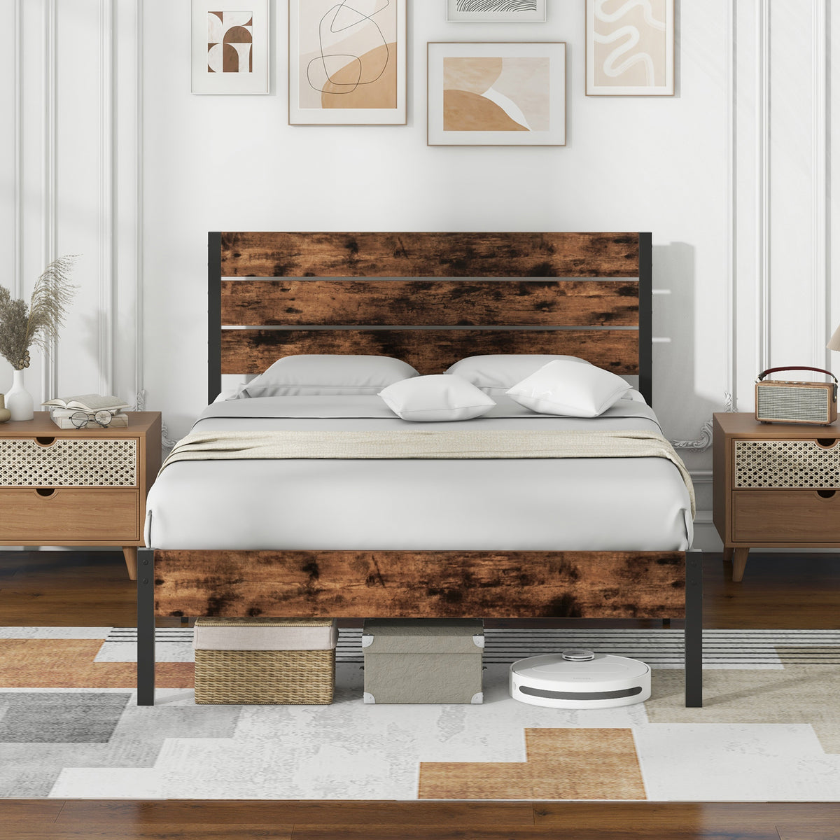 Full/King/Queen/Twin Size Bed Frame with High Headboard and Mute Bar-Full Size-Simple Bed Frame-DECOROLALA