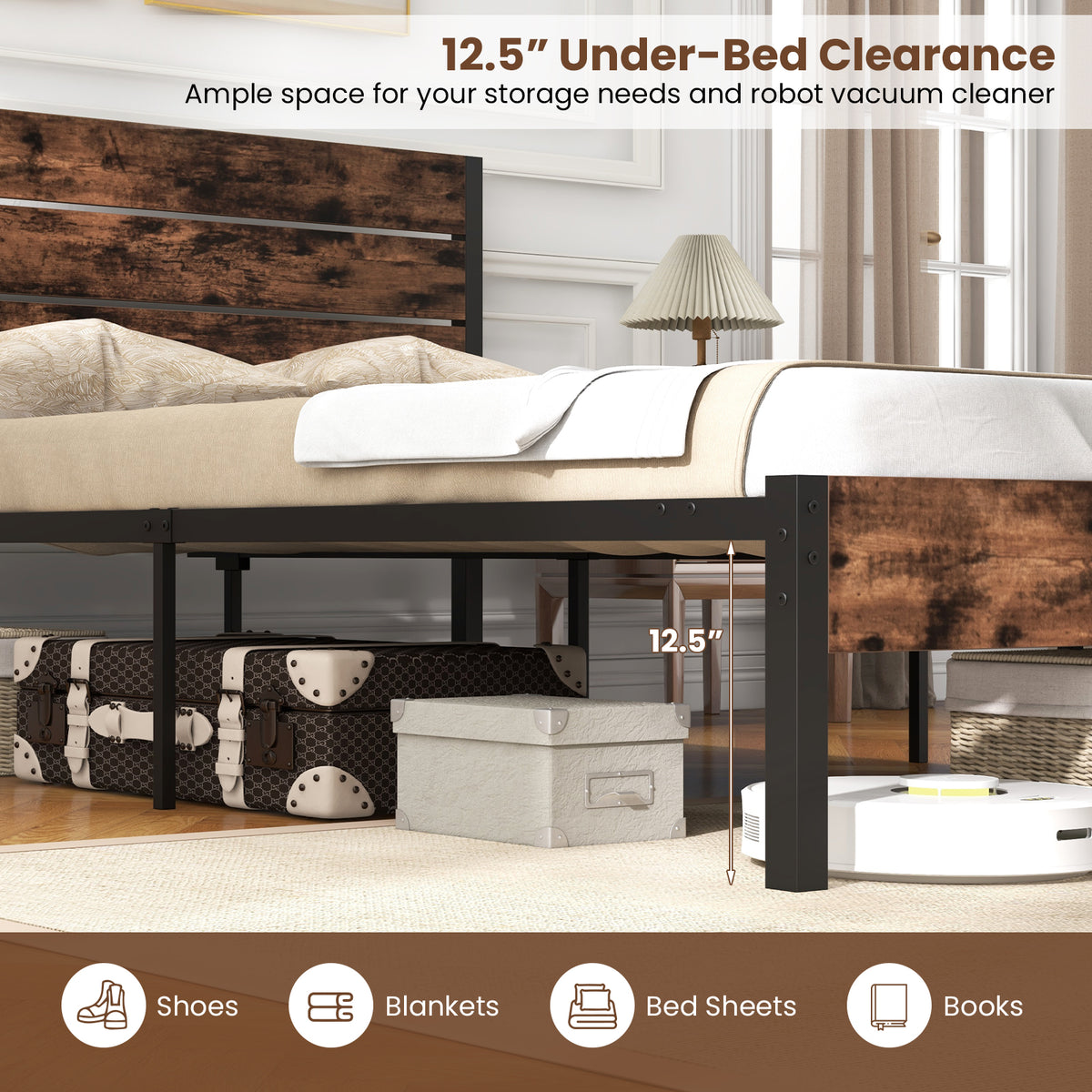 Full/King/Queen/Twin Size Bed Frame with High Headboard and Mute Bar-Full Size-Simple Bed Frame-DECOROLALA