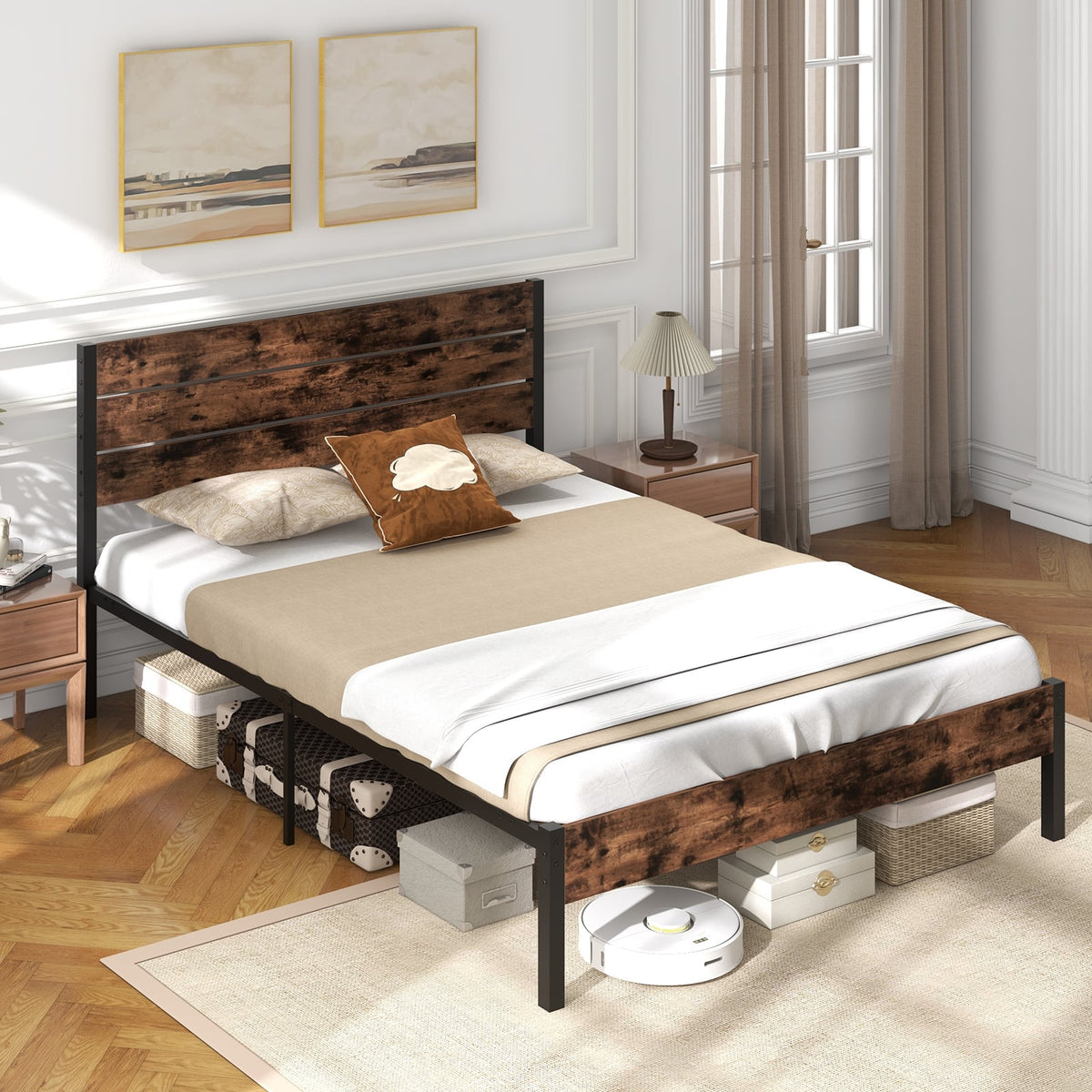 Full/King/Queen/Twin Size Bed Frame with High Headboard and Mute Bar-Queen Size-Simple Bed Frame-DECOROLALA