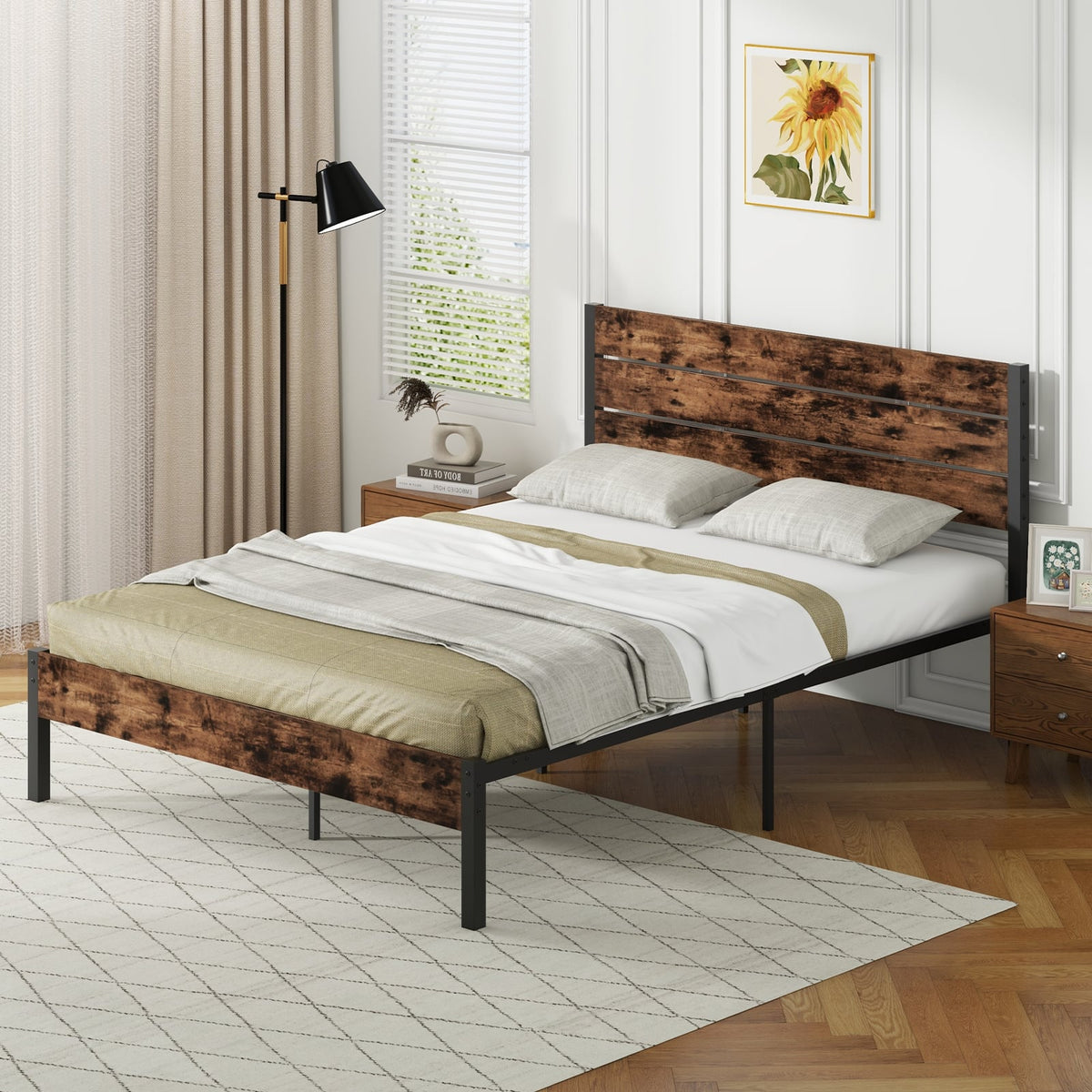 Full/King/Queen/Twin Size Bed Frame with High Headboard and Mute Bar-Queen Size-Simple Bed Frame-DECOROLALA