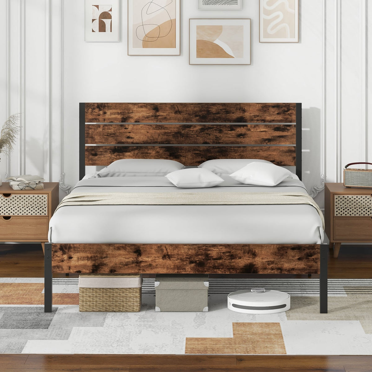 Full/King/Queen/Twin Size Bed Frame with High Headboard and Mute Bar-Queen Size-Simple Bed Frame-DECOROLALA