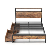Full/Queen Bed Frame with 2-Tier Storage Headboard and Charging Station-Full Size-Simple Bed Frame-DECOROLALA