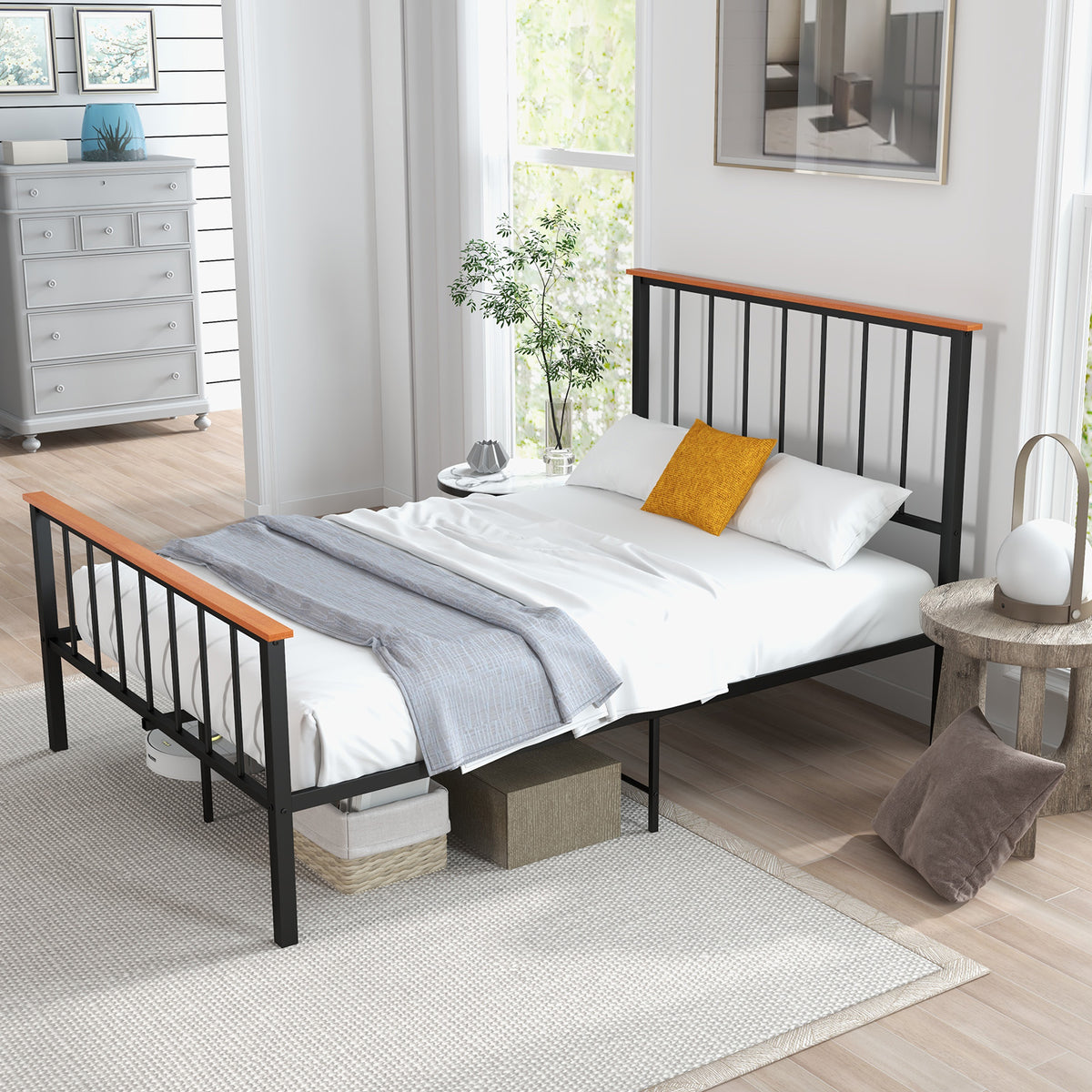 Full/Queen Bed Frame with Headboard and Footboard-Full Size-Simple Bed Frame-DECOROLALA
