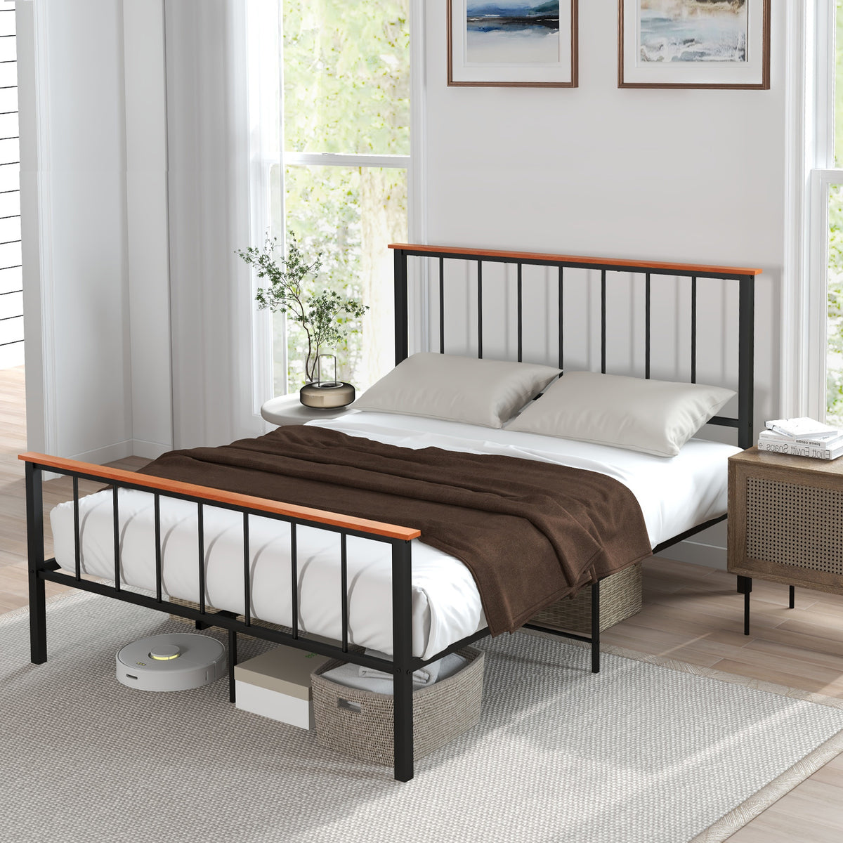 Full/Queen Bed Frame with Headboard and Footboard-Queen Size-Simple Bed Frame-DECOROLALA