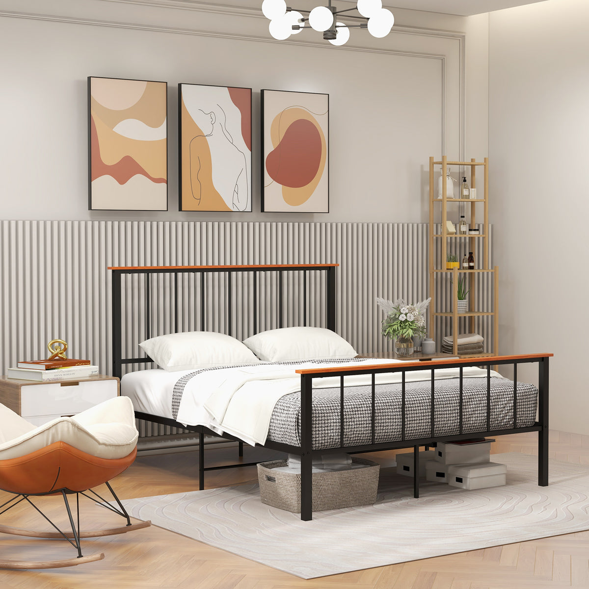 Full/Queen Bed Frame with Headboard and Footboard-Queen Size-Simple Bed Frame-DECOROLALA