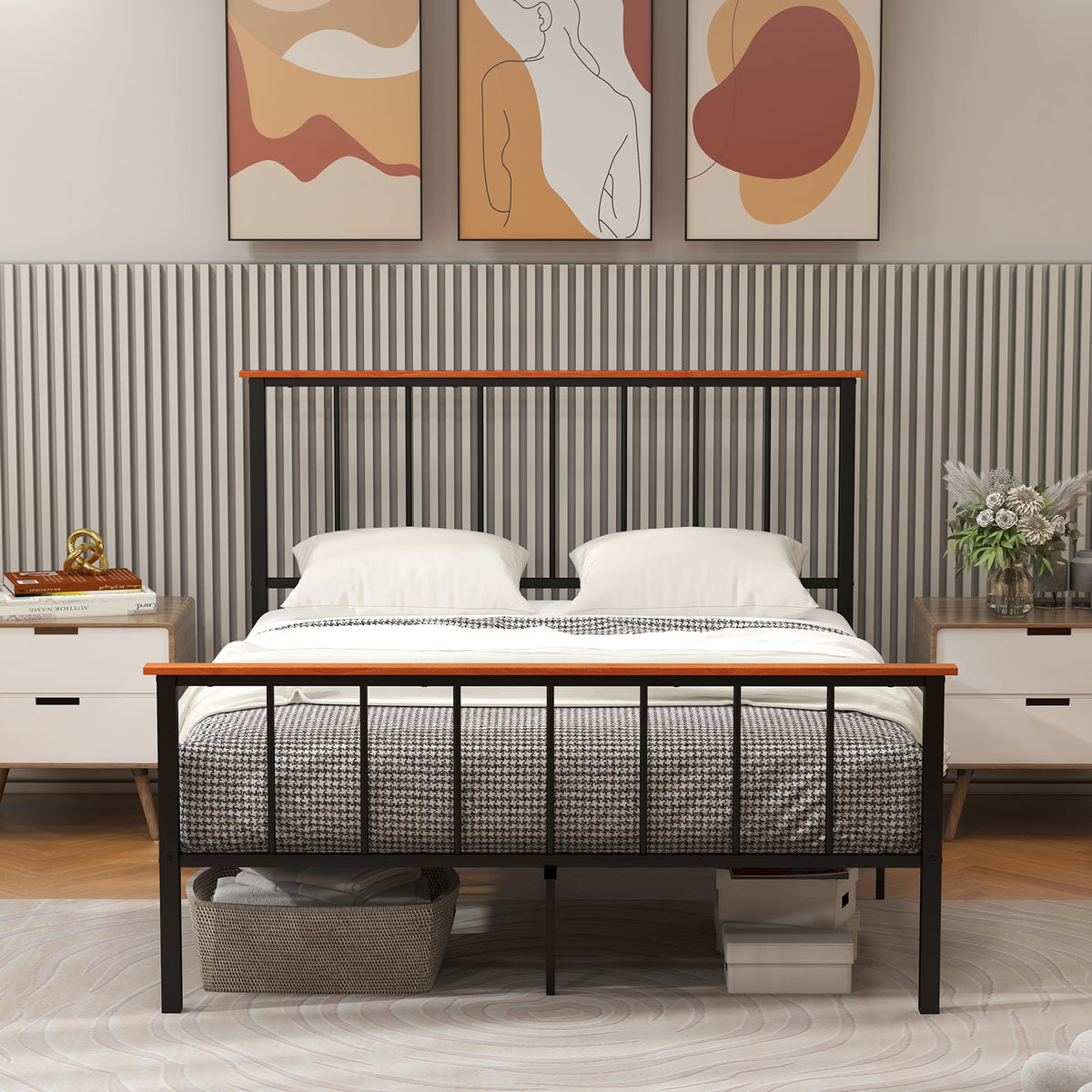 Full/Queen Bed Frame with Headboard and Footboard-Queen Size-Simple Bed Frame-DECOROLALA