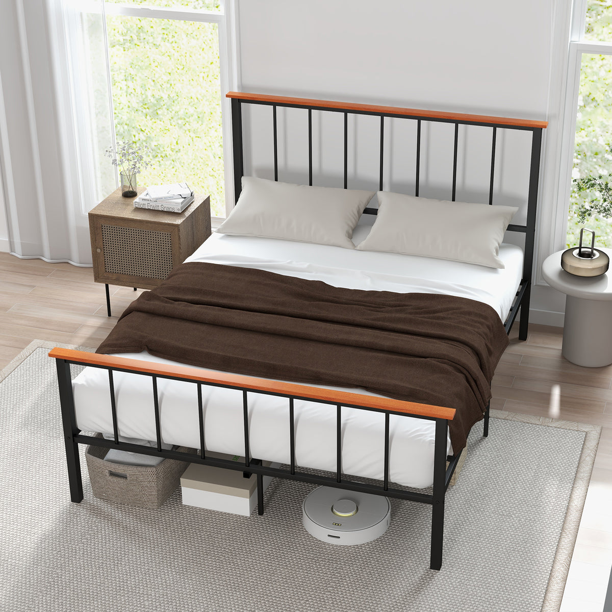 Full/Queen Bed Frame with Headboard and Footboard-Queen Size-Simple Bed Frame-DECOROLALA