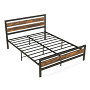 Full/Queen Industrial Bed Frame with Rustic Headboard and Footboard-Queen Size-Simple Bed Frame-DECOROLALA